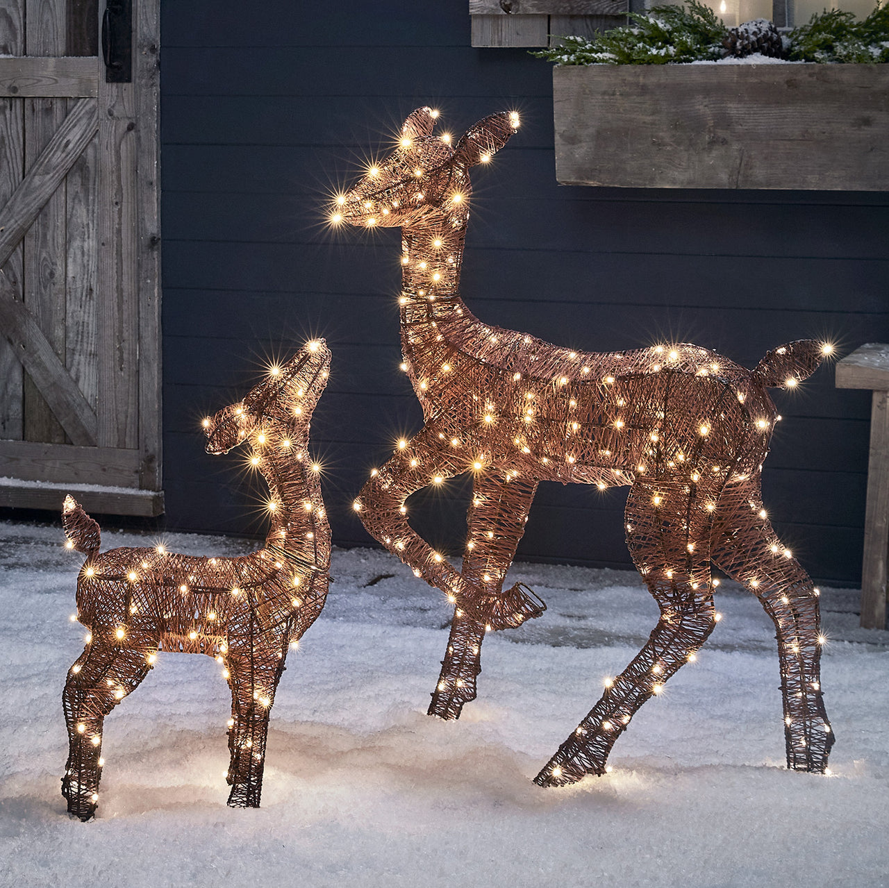 Harewood Doe & Fawn Glitter Brown LED Light Up Reindeer