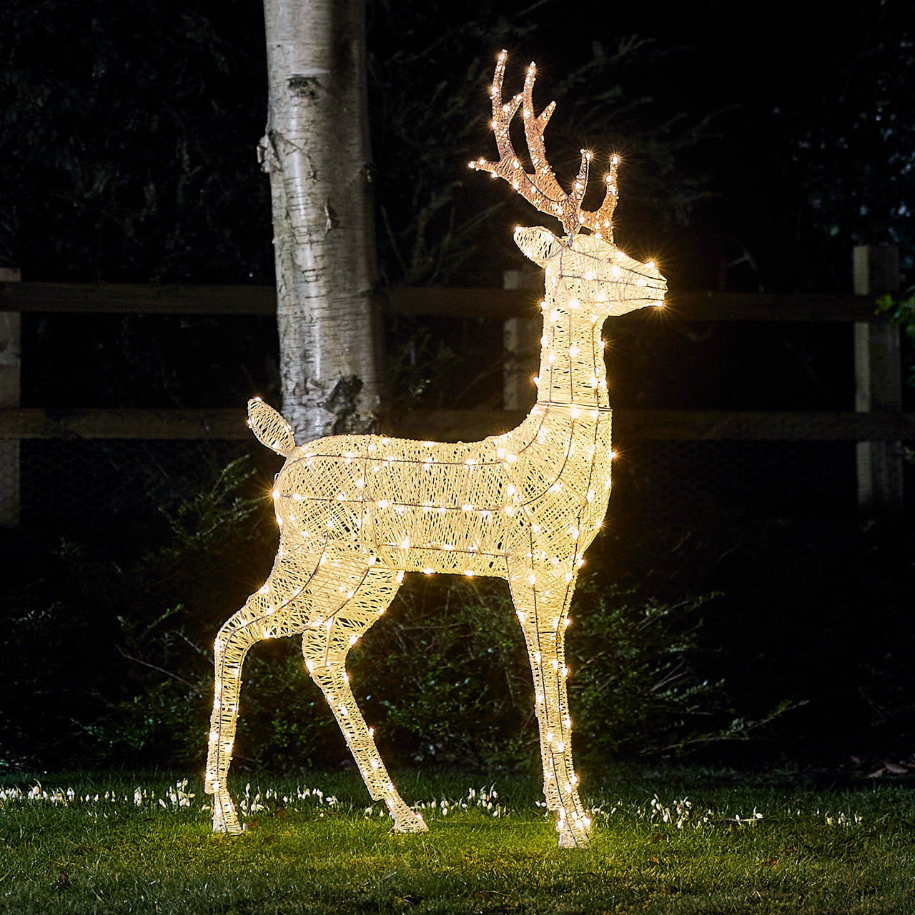 Harewood White Glitter Stag LED Light Up Reindeer