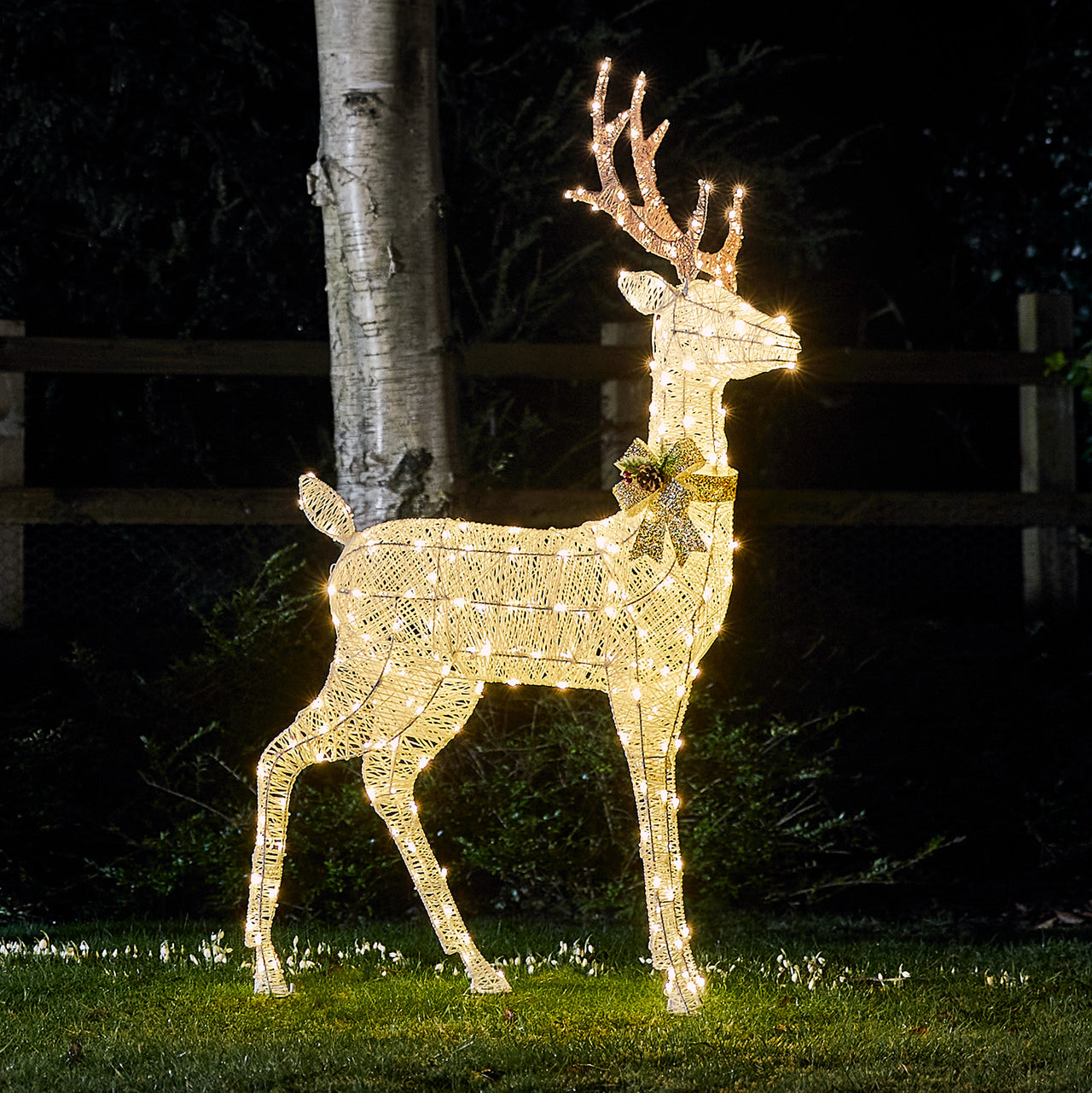 Harewood White Glitter Stag LED Light Up Reindeer