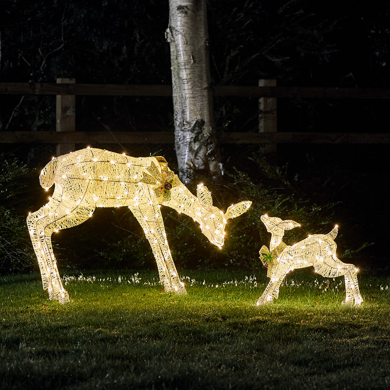 Harewood Glitter White Doe & Fawn LED Light Up Reindeer