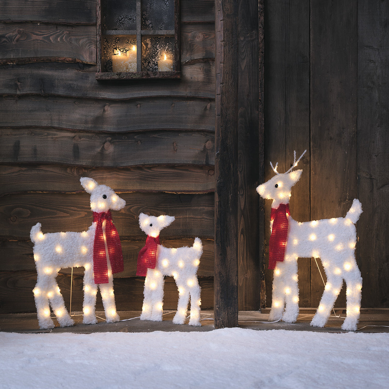 Snowy Reindeer Family with Christmas Scarves LED 2D Figures