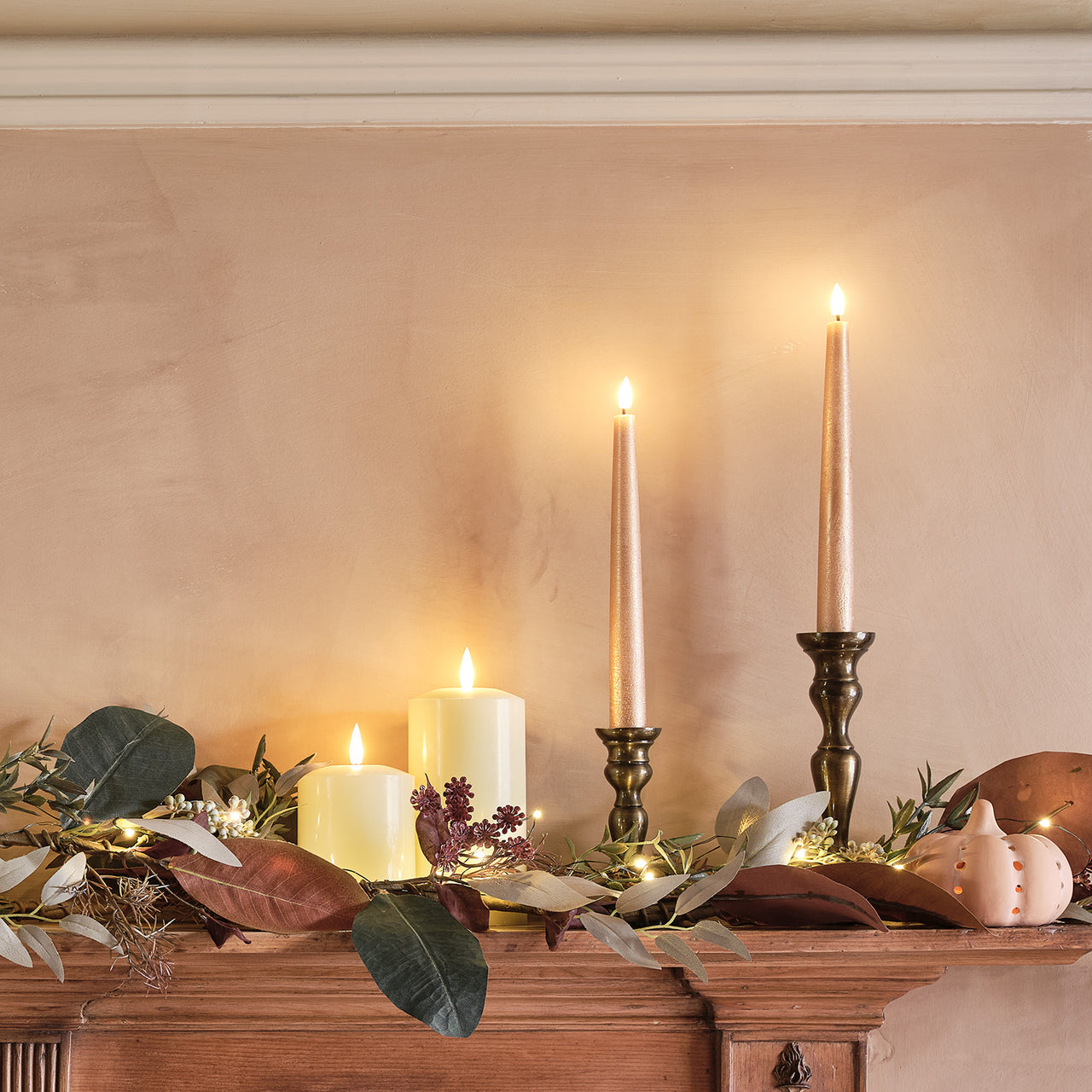 autumn-mantelpiece-LED-Candles-pillar-candles-Copper-Taper-Candles-Garland-terracotta-pumpkin.jpg