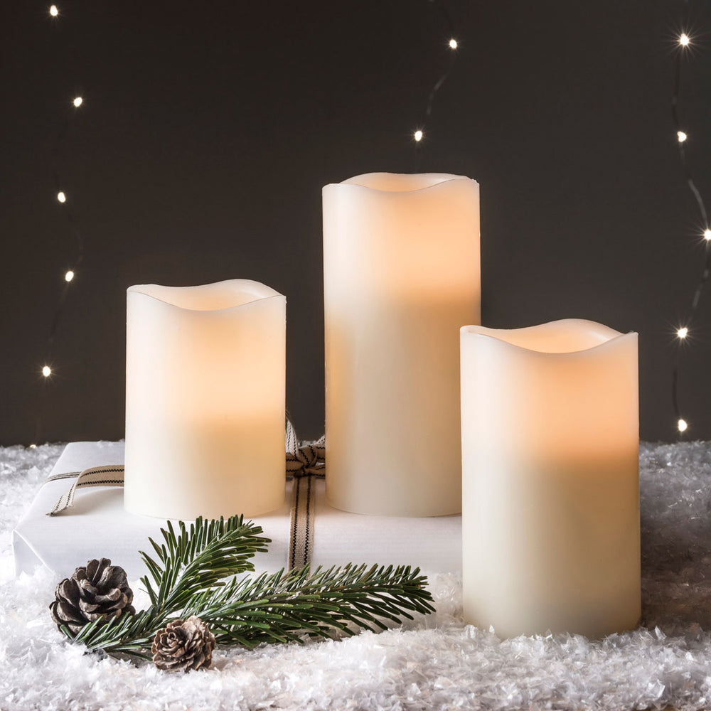 3 Wax Battery Operated LED Pillar Candles