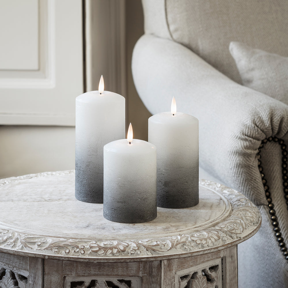 TruGlow® Grey Ombre LED Pillar Candle Trio