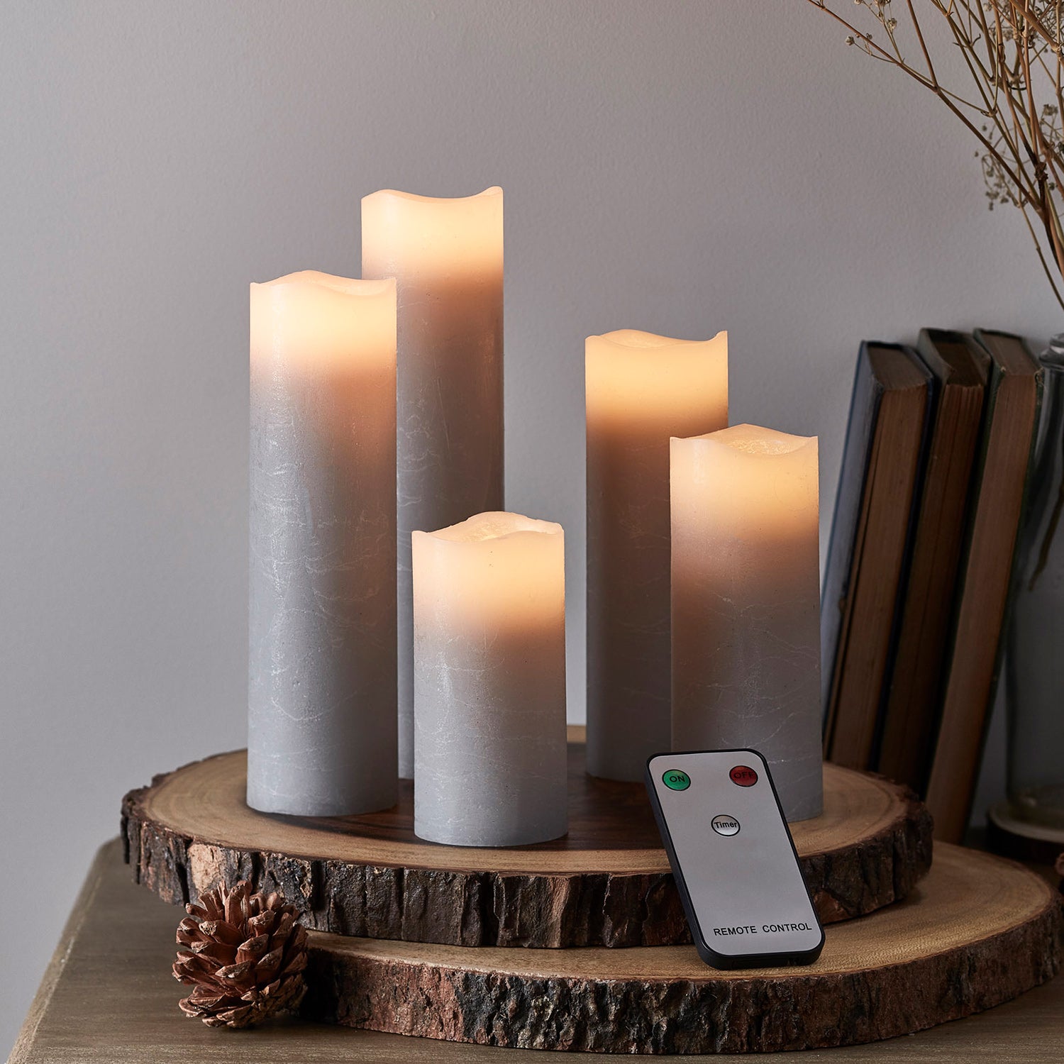 Grey led store candles with remote