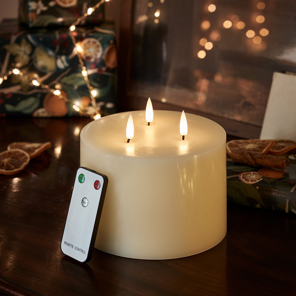 TruGlow® Ivory LED 3 Wick Candle with Remote Control