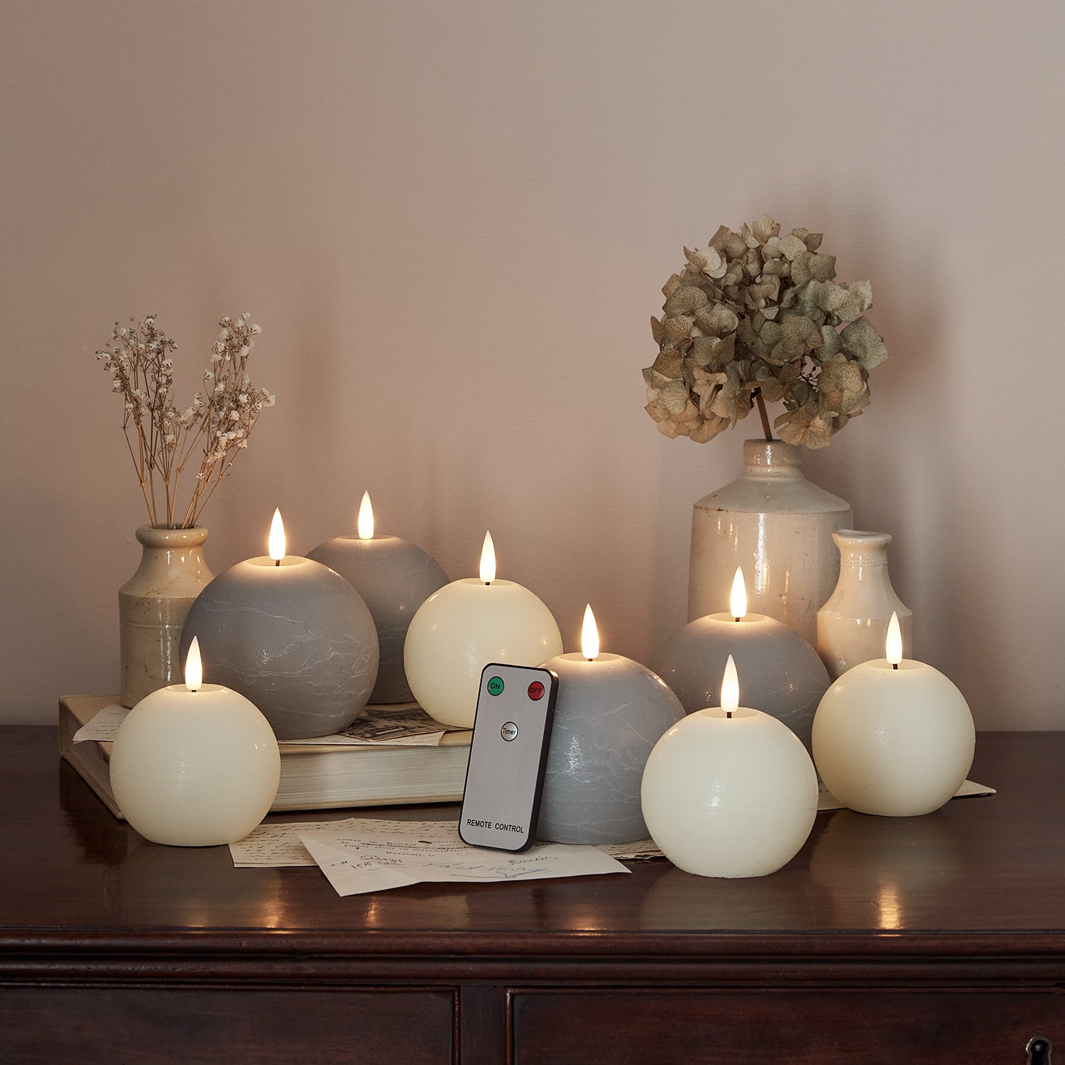 Grey led deals candles with remote