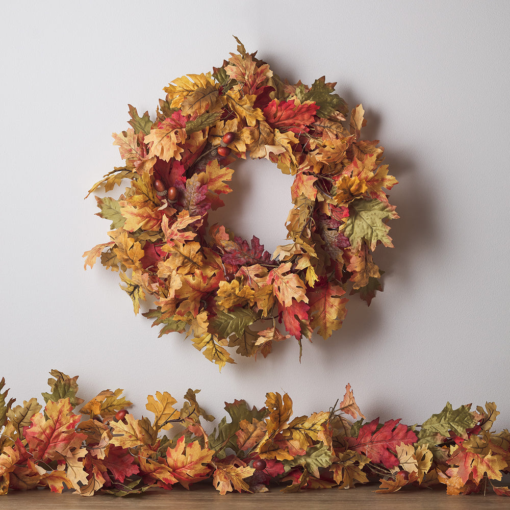 Oak Leaf Autumn Wreath & Garland