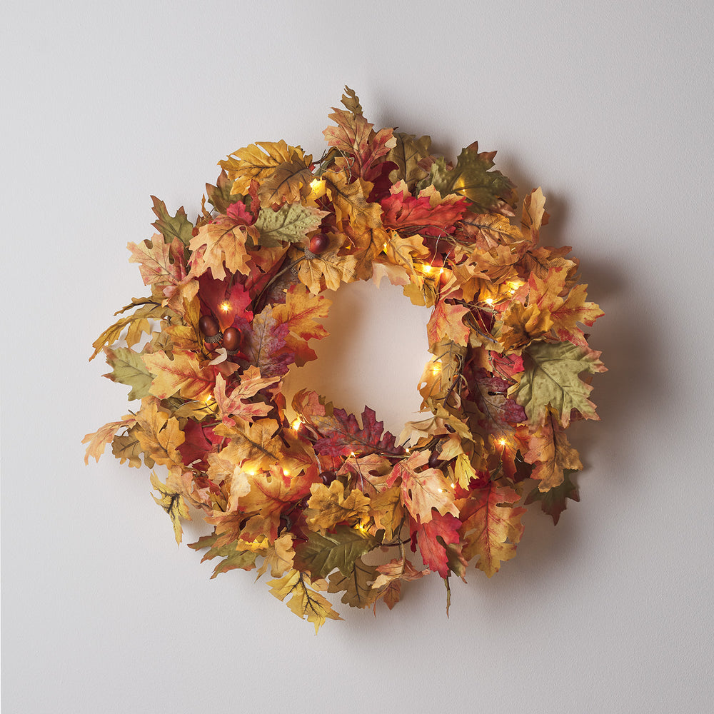 50cm Oak Leaf Autumn Wreath Micro Light Bundle