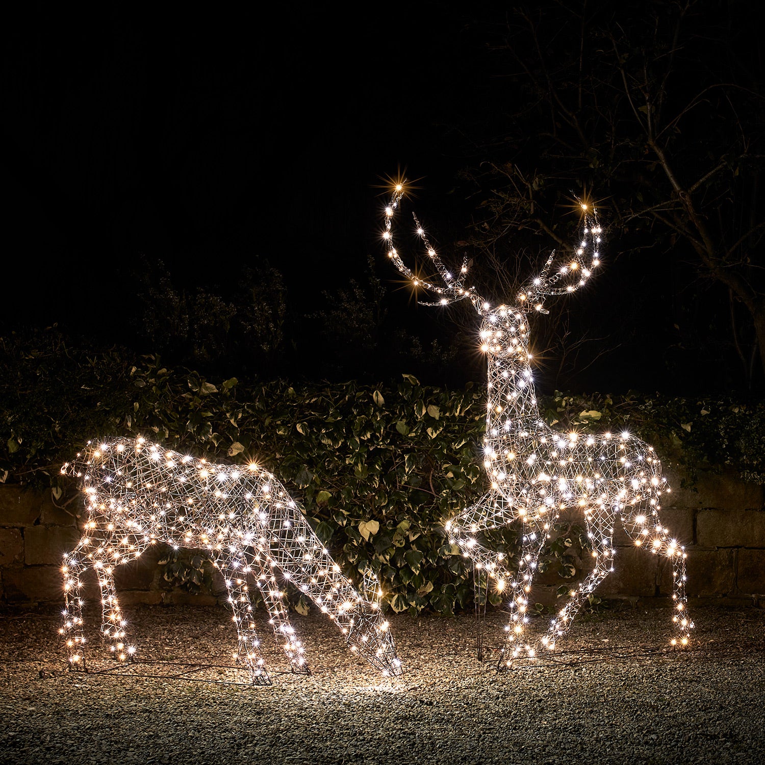 Large Studley Rattan Stag & Doe Dual Colour LED Light Up Reindeer 