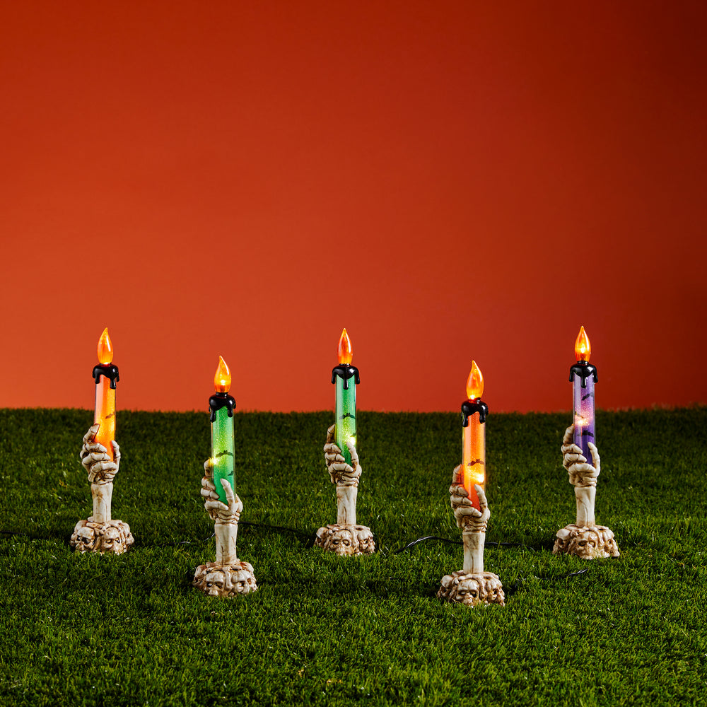 5 Skeleton Candle Garden Stake Lights