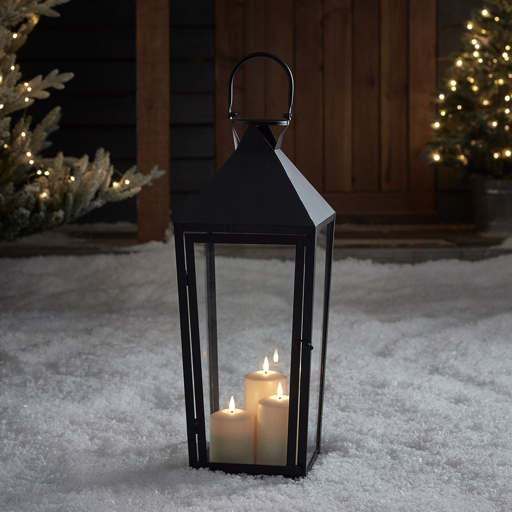 Cairns Large Black Garden Lantern with 3 TruGlow® Candles