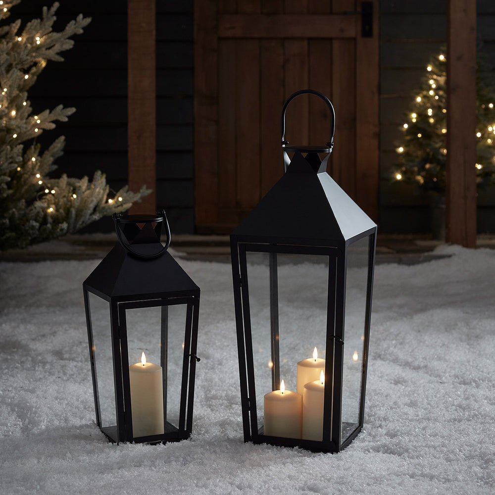 Cairns Large Black Garden Lantern with 3 TruGlow® Candles