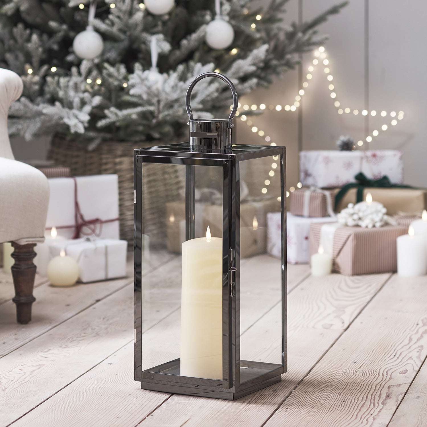 Store Gray Metal Candle Lantern