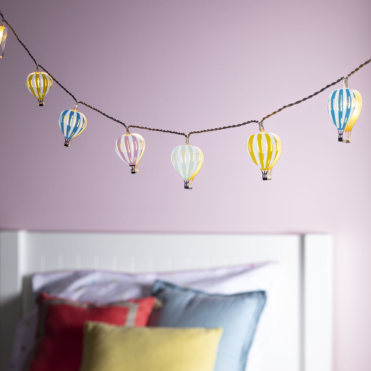 Pastel Hot Air Balloon Children’s Battery Fairy Lights With Timer by Lights4fun