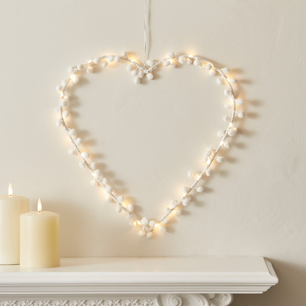 White Pom Pom Heart Light