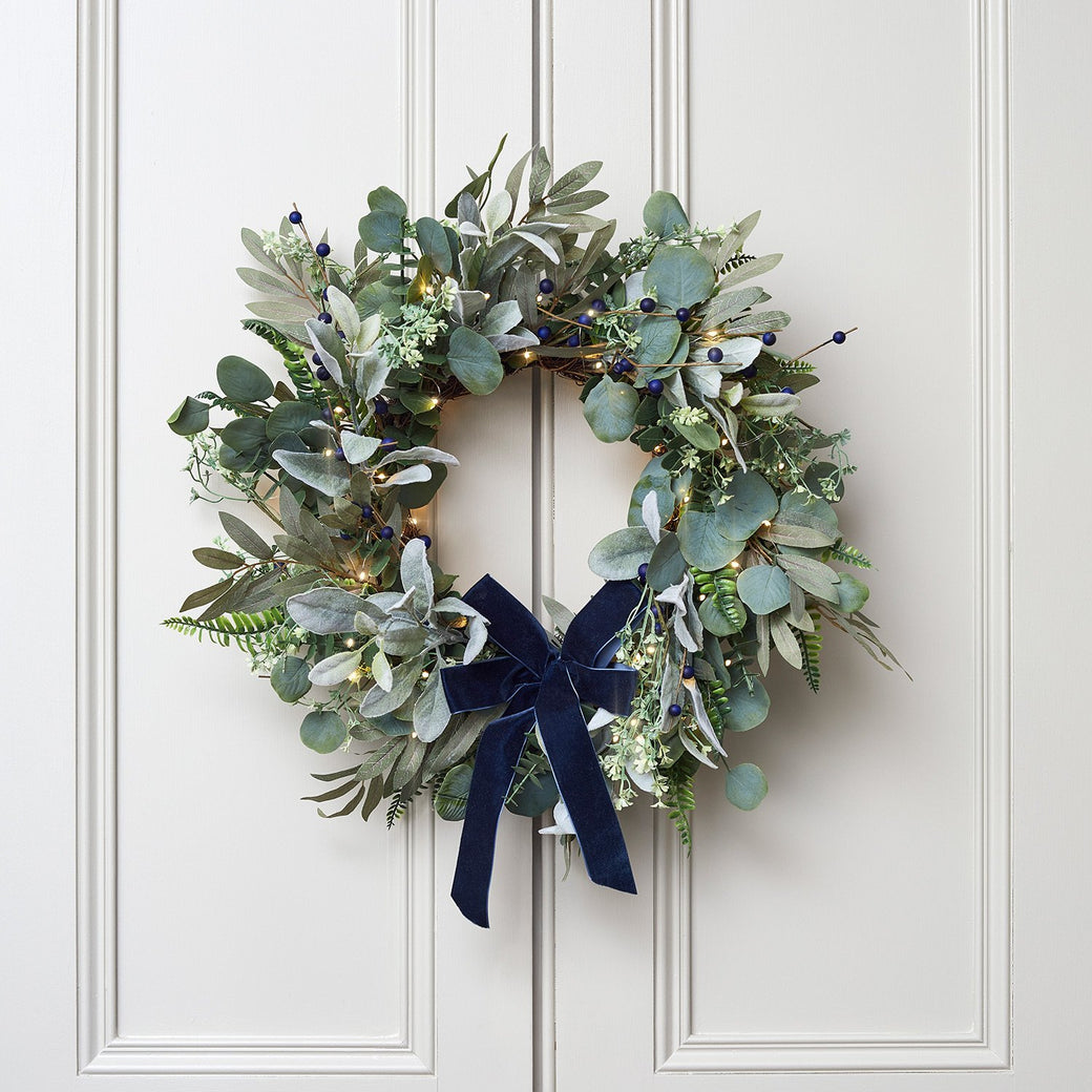 50cm Blue Berry Christmas Wreath Micro Light Bundle