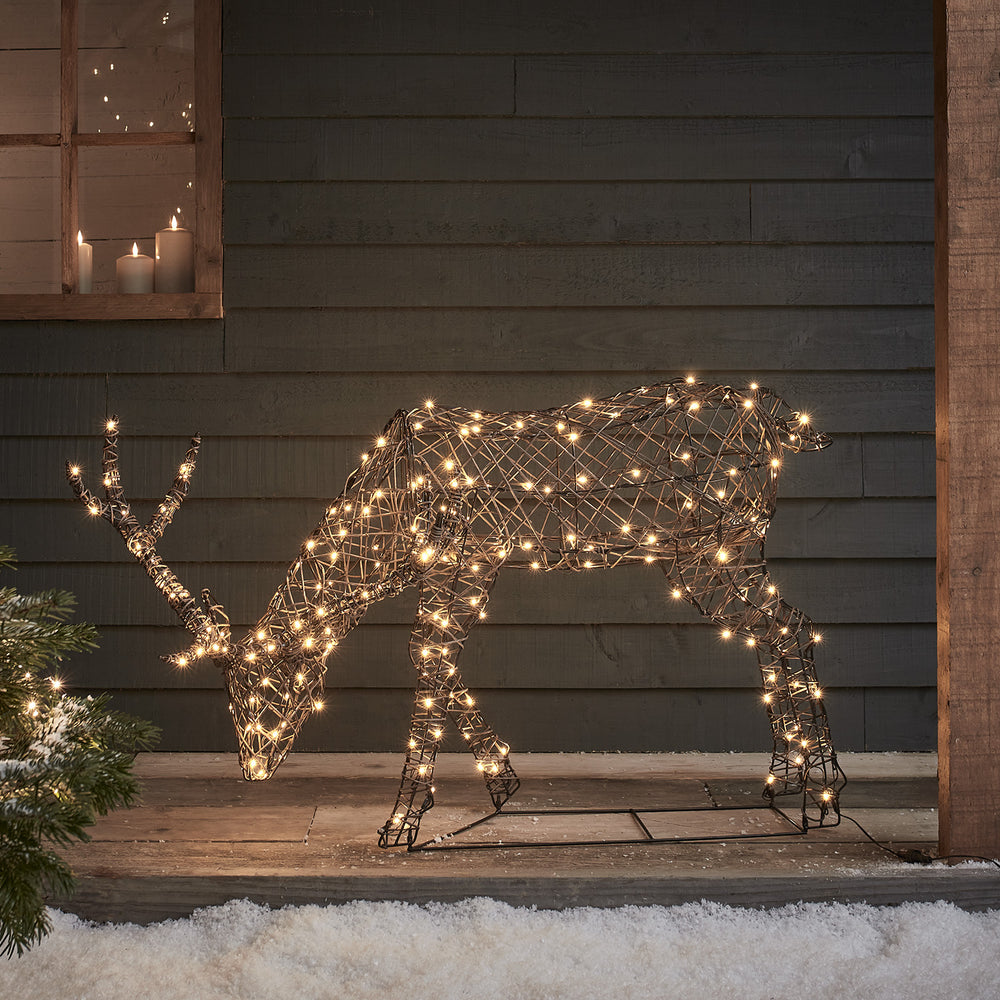 Studley Rattan Grazing Stag Light Up Reindeer 24v